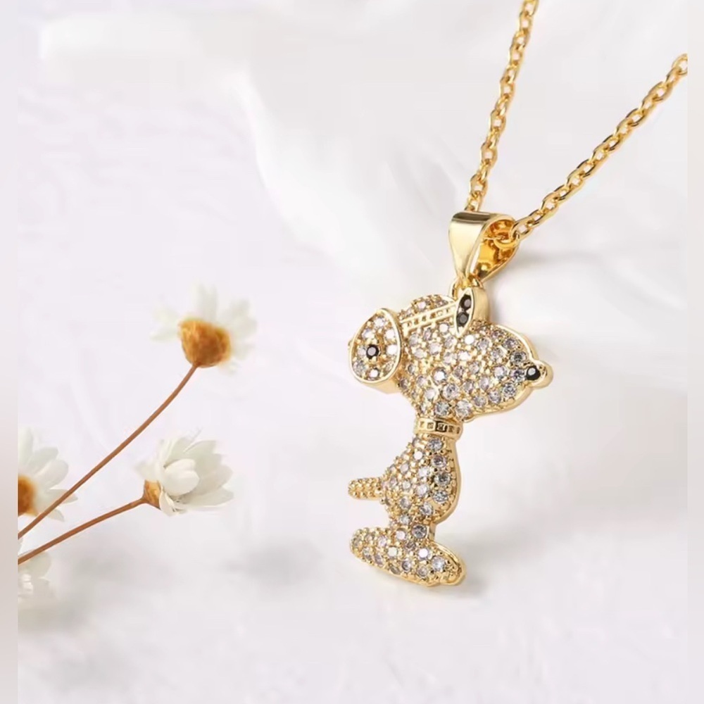 18K Gold Peanuts Snoopy Joe Cool Cartoon Character Pendant W Pave Diamond Inlay